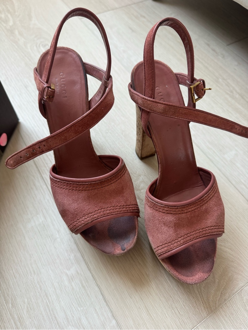 Gucci Dusty Rose Suede Platform Slingback Heels